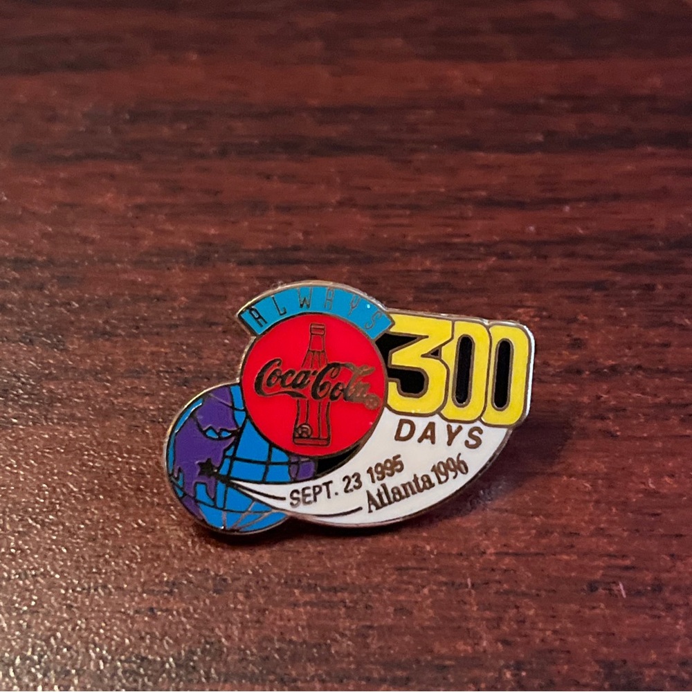 Vintage Coca-Cola‎ Countdown To The 1996 Atlanta Olympics 300 Days Lapel Hat Pin